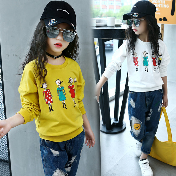 Bluza casual pentru copii pentru fete cu decolteu O in alb si rosu