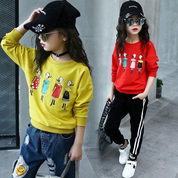 Bluza casual pentru copii pentru fete cu decolteu O in alb si rosu