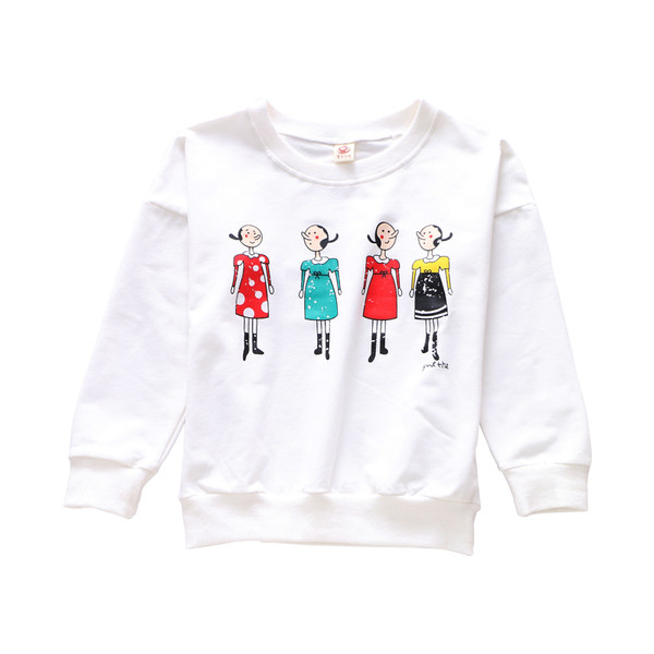 Bluza casual pentru copii pentru fete cu decolteu O in alb si rosu