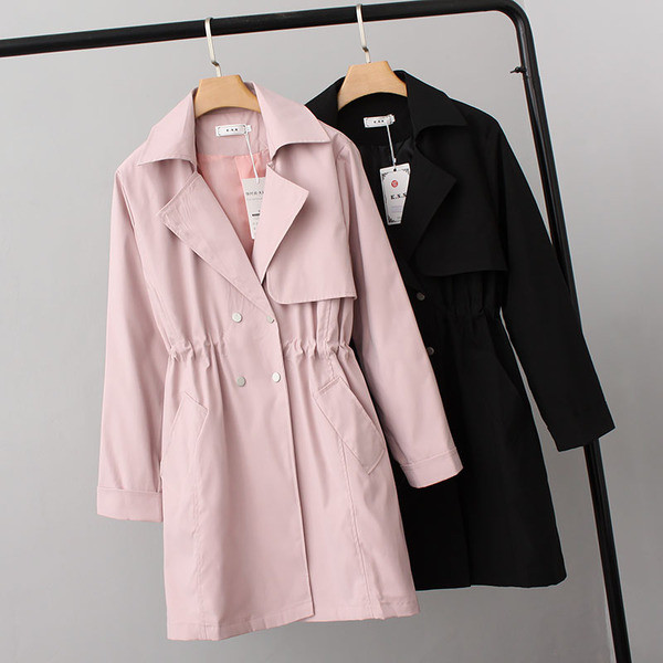 Есенно дамско елегантно палто в черен и розов цвят