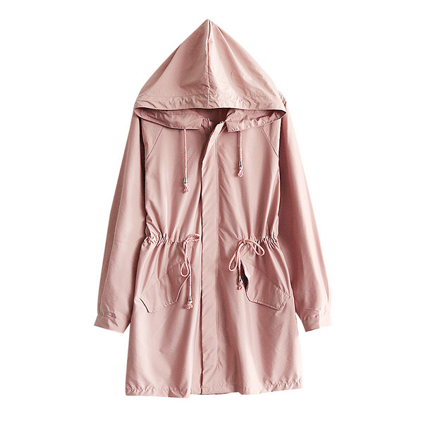 Γυναικείο μακρύ παλτό με κουκούλα σε ροζ χρώμα