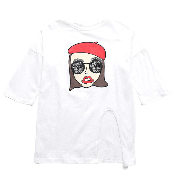 Modern gyerekblúz, hasítékkal, fehér színben