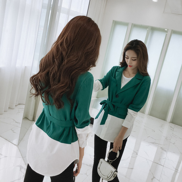 Modern női kabát fekete és zöld színben