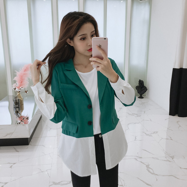 Modern női kabát fekete és zöld színben