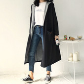 Palton lung de dama modern in doua culori cu gluga