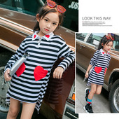 Актуална детска раирана блуза за момичета асиметричен модел