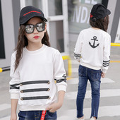 Bluză pentru copii sport-casual pentru fete cu decolteu O în alb