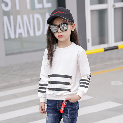 Bluză pentru copii sport-casual pentru fete cu decolteu O în alb