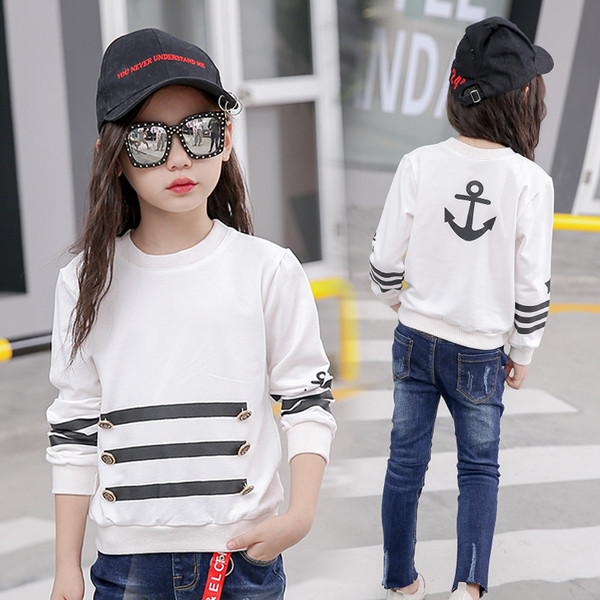 Bluză pentru copii sport-casual pentru fete cu decolteu O în alb