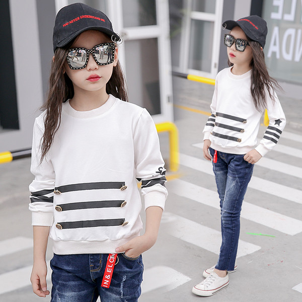 Bluză pentru copii sport-casual pentru fete cu decolteu O în alb