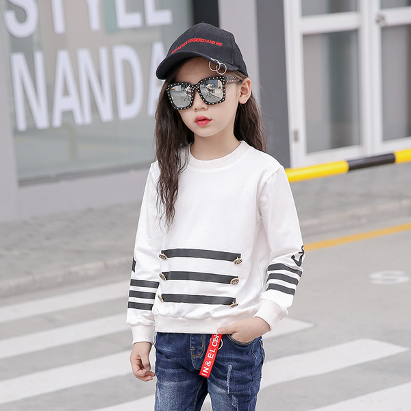 Bluză pentru copii sport-casual pentru fete cu decolteu O în alb