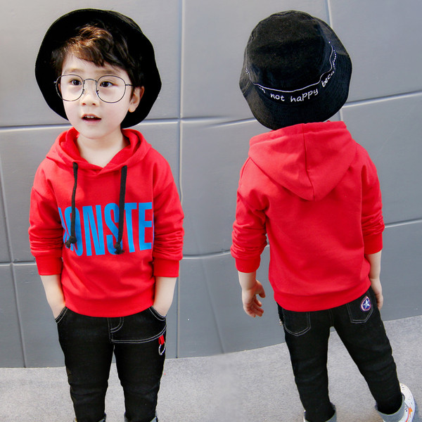 Ежедневен детски суичър с надпис и качулка в три цвята