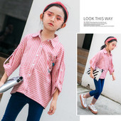 Модерна детска раирана риза за момичета с цветна апликация