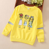 Модерна детска блуза за момичета с цветна апликация в жълт цвят