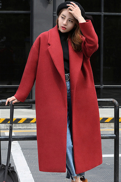 Модерно дамско дълго палто в червен цвят