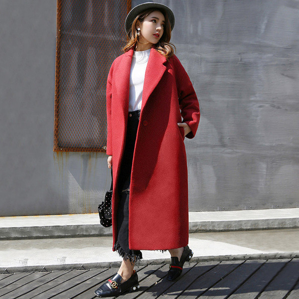 Модерно дамско дълго палто в червен цвят