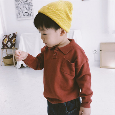 Детски пуловер за момче с яка в два цвята