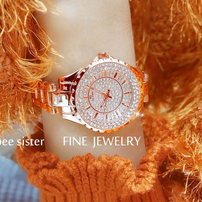 Дамски часовник с декоративни камъни в няколко цвята