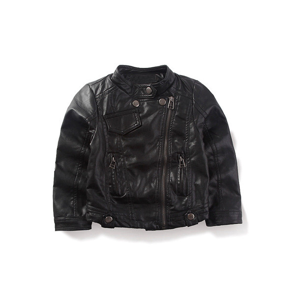 Κομψό παιδικό μποφάν για κορίτσια από οικολογικό δέρμα σε μαύρο χρώμα