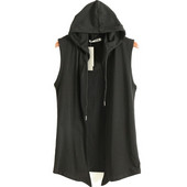 Мъжки ежедневен елек с качулка в черен цвят