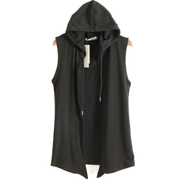 Мъжки ежедневен елек с качулка в черен цвят