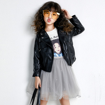 Κομψό παιδικό δερμάτινο μπουφάν σε ροζ και μαύρο χρώμα