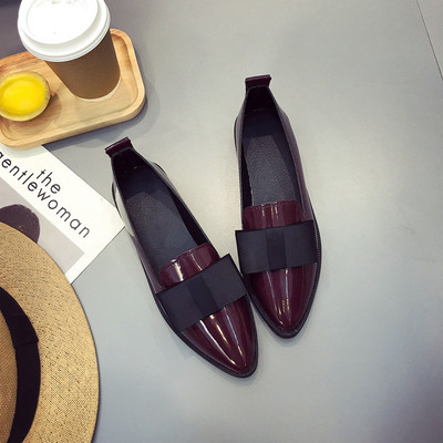 Mocasini de dama model ascutit din piele lacuita cu panglica in doua culori