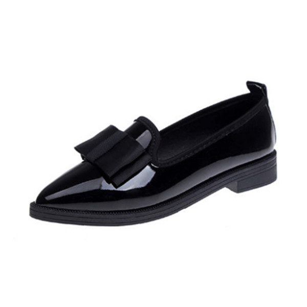 Mocasini de dama model ascutit din piele lacuita cu panglica in doua culori