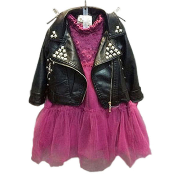 Eko bőrből készült stílusos gyerekkabát fekete és rózsaszín színben