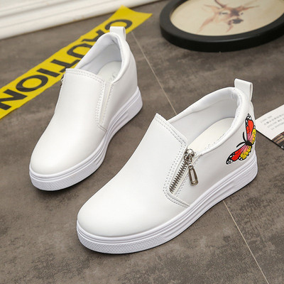 Női alkalmi mokaszinok cipzárral és hímzéssel fehér és fekete színben