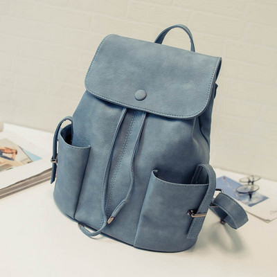 Дамска кожена раница с външни джобове в няколко цвята