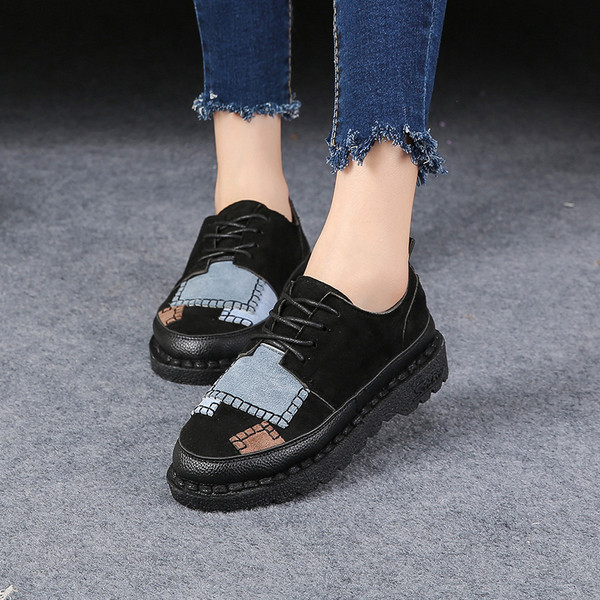 Pantofi de dama de piele intoarsa sport si eleganti cu pete colorate