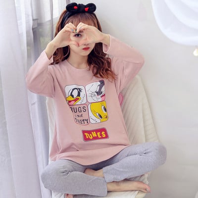 Дамска памучна пижама от две части в няколко модела с щампа