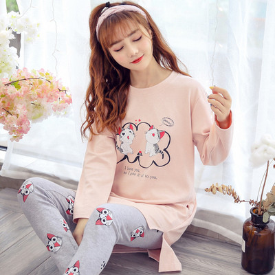 Дамска памучна пижама от две части в няколко модела с щампа