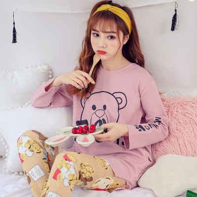 Дамска памучна пижама от две части в няколко модела с щампа