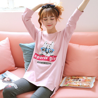 Дамска памучна пижама от две части в няколко модела с щампа