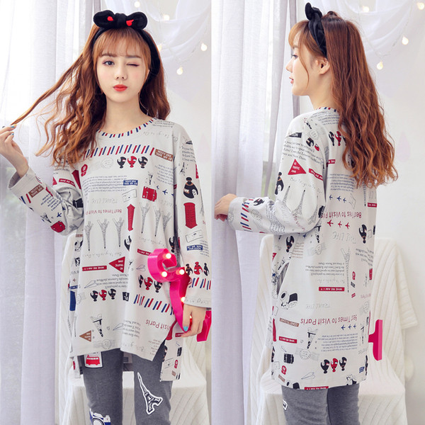 Дамска памучна пижама от две части в няколко модела с щампа