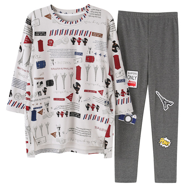 Дамска памучна пижама от две части в няколко модела с щампа