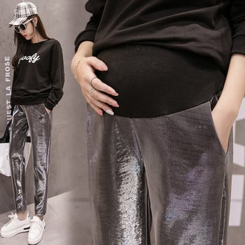 Лъскав панталон за бременни жени в сив цвят