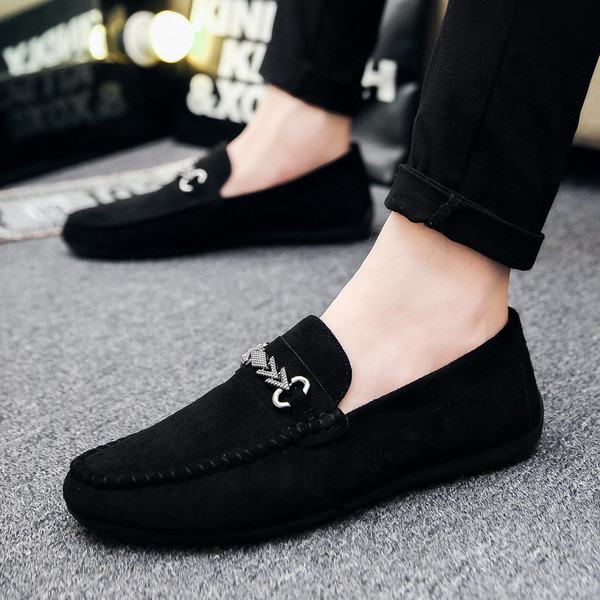 Mocasini casual barbatesti din piele intoarsa cu element metalic in mai multe culori