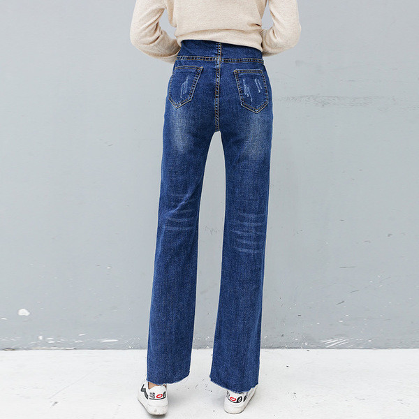 Модерни дънки за бременни жени с разкъсани мотиви - широк модел