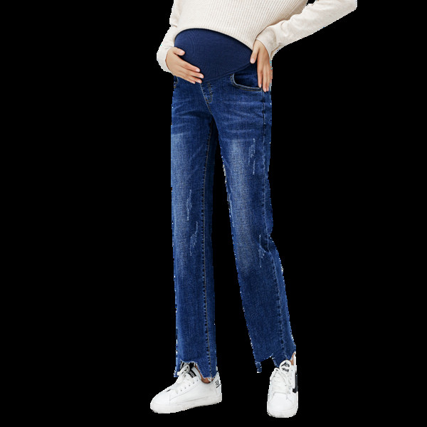 Модерни дънки за бременни жени с разкъсани мотиви - широк модел