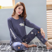 Дамска пижама - тениска с надпис и щампа и дълъг панталон с щампа