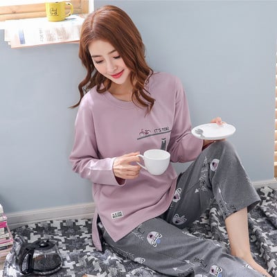 Дамска пижама - тениска с надпис и щампа и дълъг панталон с щампа