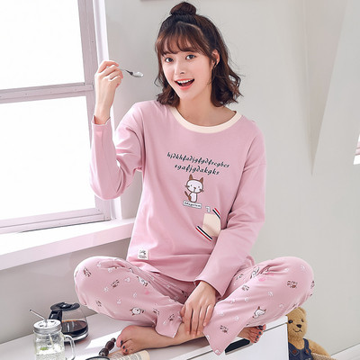 Дамска пижама - тениска с надпис и щампа и дълъг панталон с щампа