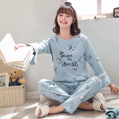 Дамска пижама - тениска с надпис и щампа и дълъг панталон с щампа