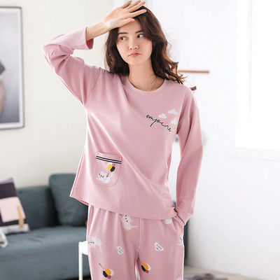 Дамска пижама - тениска с надпис и щампа и дълъг панталон с щампа