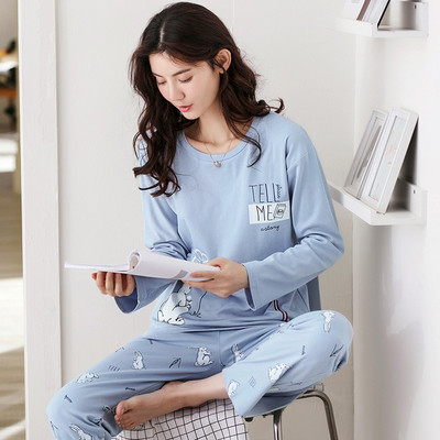 Дамска пижама - тениска с надпис и щампа и дълъг панталон с щампа