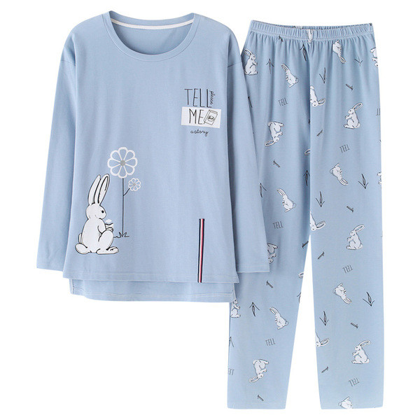 Дамска пижама - тениска с надпис и щампа и дълъг панталон с щампа