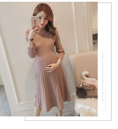 Стилна рокля за бременни жени в черен и бежов цвят